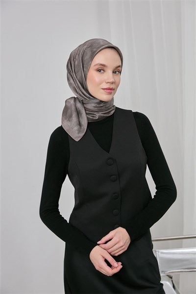 Shiny Dokulu Eşarp Pudra Vizon Etnik Geçişli Parlak Su Tutmaz 90x90