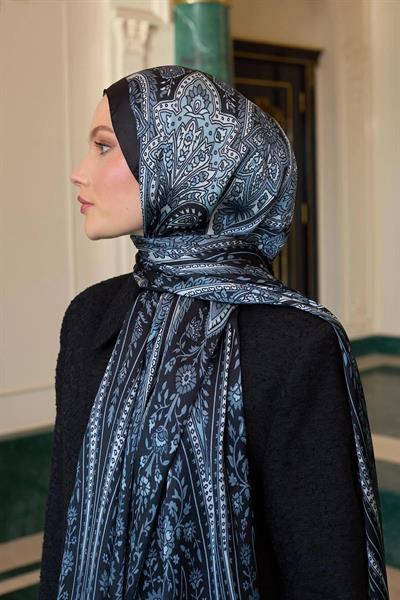 Siyah Gri Hint Vual Şal - 5009-10