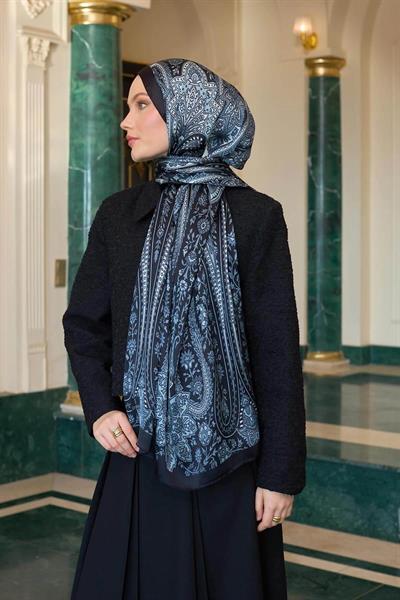Siyah Gri Hint Vual Şal - 5009-10