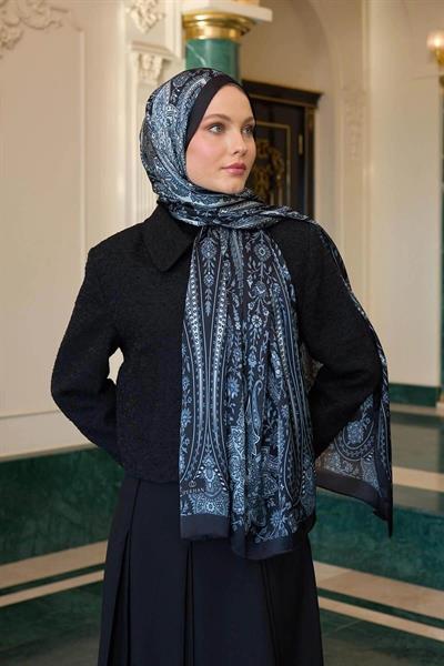 Siyah Gri Hint Vual Şal - 5009-10