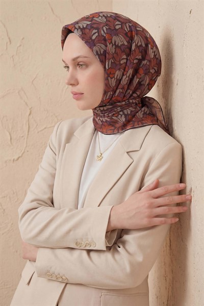 Soft Eşarp Floral Line Acı Kahve 90x90