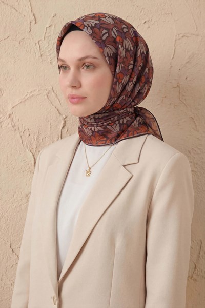 Soft Eşarp Floral Line Acı Kahve 90x90