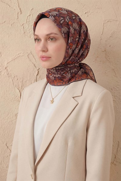 Soft Eşarp Floral Line Acı Kahve 90x90