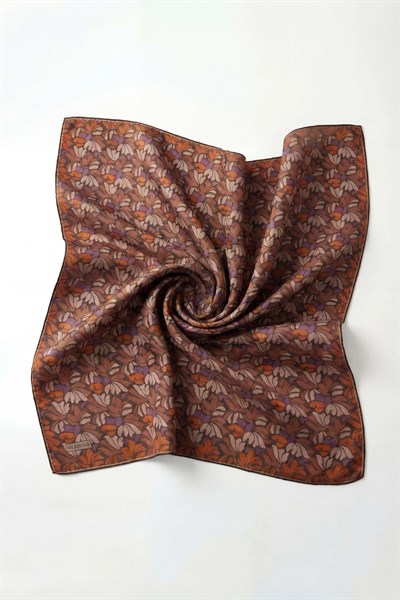 Soft Eşarp Floral Line Acı Kahve 90x90