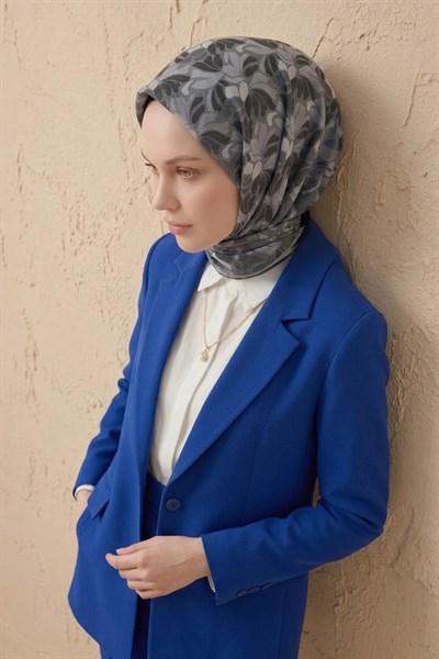 Soft Eşarp Floral Line Antrasit 90x90