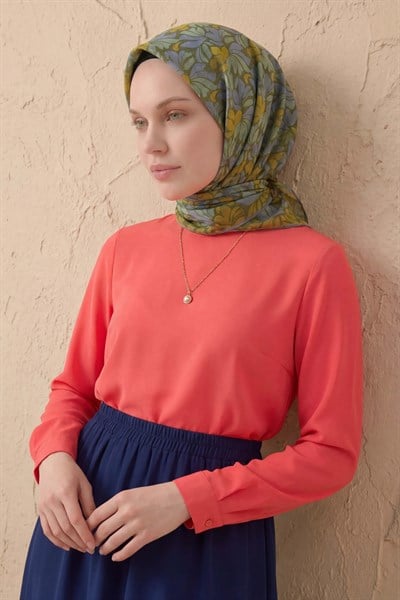 Soft Eşarp Floral Line Çimen Yeşili 90x90