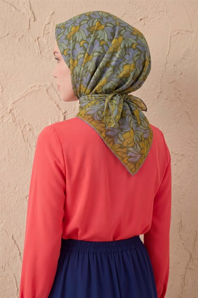 Soft Eşarp Floral Line Çimen Yeşili 90x90