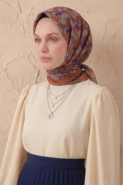 Soft Eşarp Floral Line Füme 90x90