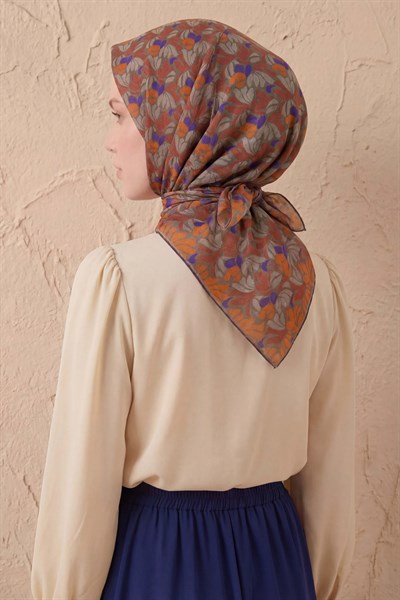 Soft Eşarp Floral Line Füme 90x90