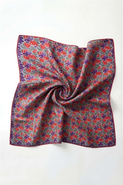 Soft Eşarp Floral Line Gri 90x90