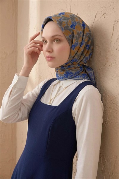 Soft Eşarp Floral Line Gri 90x90