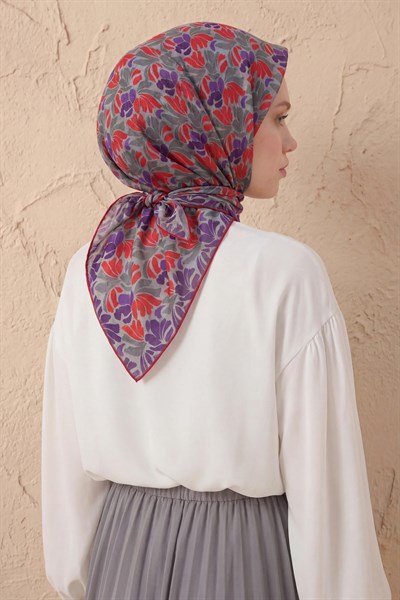 Soft Eşarp Floral Line Gri 90x90