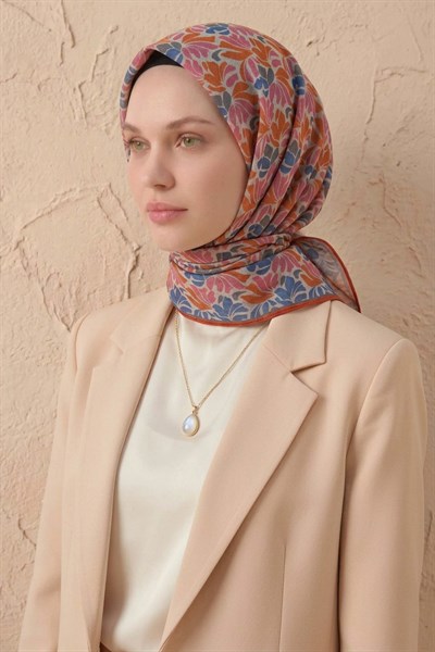 Soft Eşarp Floral Line Gümüş 90x90