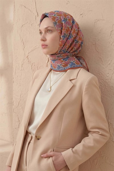 Soft Eşarp Floral Line Gümüş 90x90