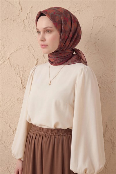 Soft Eşarp Floral Line Kiremit 90x90