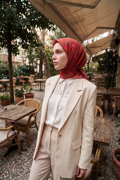 Soft Eşarp Floral Line Kırmızı 90x90