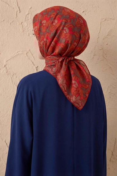 Soft Eşarp Floral Line Kırmızı 90x90