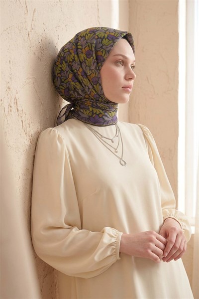 Soft Eşarp Floral Line Koyu Antrasit 90x90