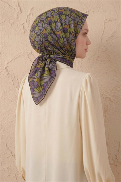 Soft Eşarp Floral Line Koyu Antrasit 90x90
