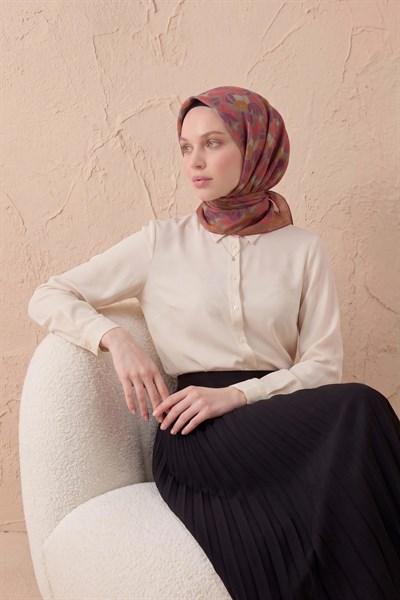 Soft Eşarp Floral Line Koyu Gri 90x90