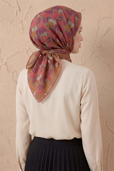 Soft Eşarp Floral Line Koyu Gri 90x90