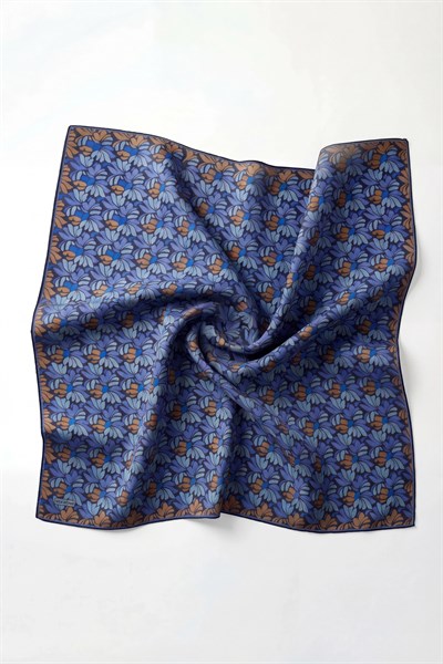 Soft Eşarp Floral Line Koyu Indigo 90x90