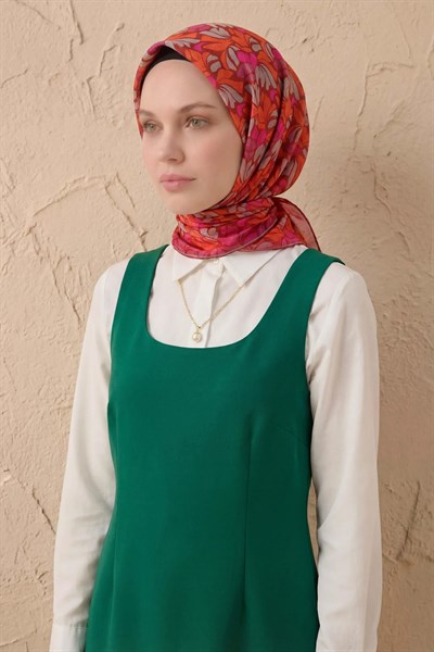 Soft Eşarp Floral Line Koyu Kırmızı 90x90