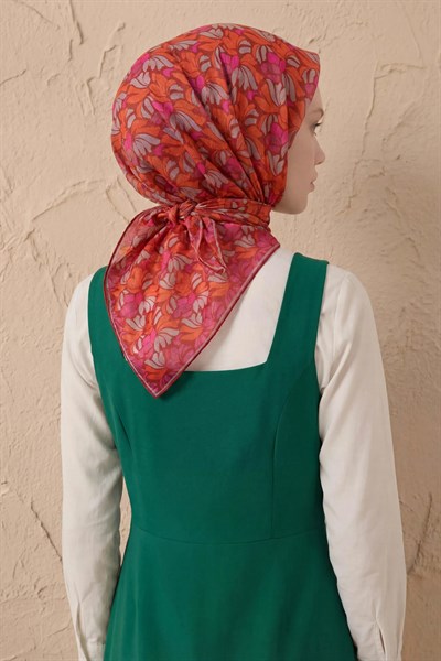 Soft Eşarp Floral Line Koyu Kırmızı 90x90