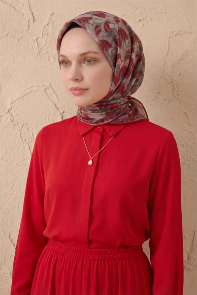 Soft Eşarp Floral Line Koyu Vizon 90x90