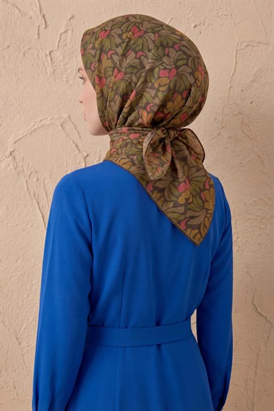 Soft Eşarp Floral Line Koyu Yeşil 90x90