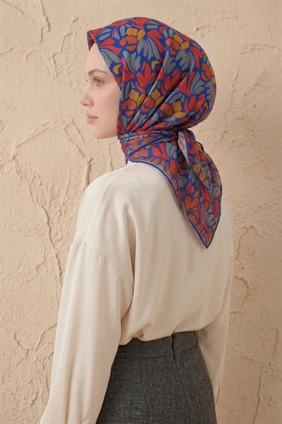 Soft Eşarp Floral Line Mavi 90x90