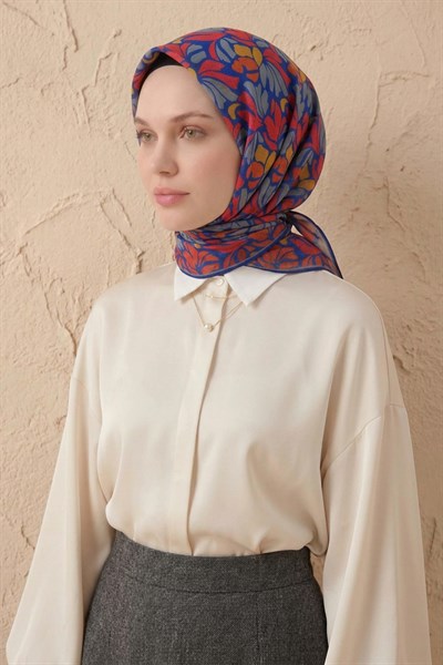 Soft Eşarp Floral Line Mavi 90x90