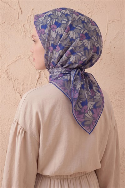 Soft Eşarp Floral Line Mor 90x90