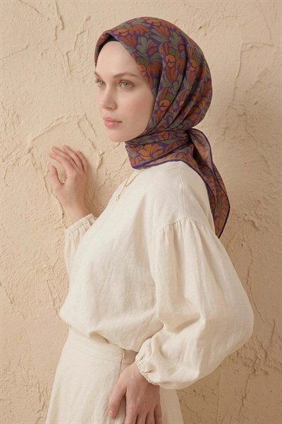 Soft Eşarp Floral Line Mor 90x90
