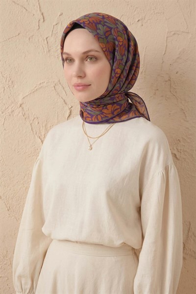 Soft Eşarp Floral Line Mor 90x90