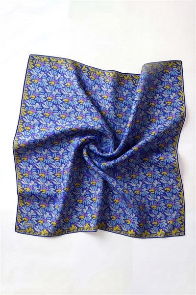 Soft Eşarp Floral Line Saks Mavi 90x90