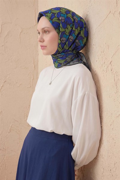 Soft Eşarp Floral Line Siyah 90x90