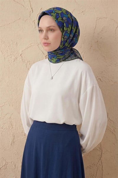 Soft Eşarp Floral Line Siyah 90x90