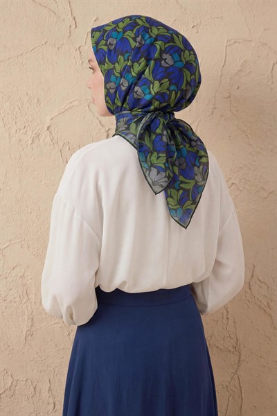 Soft Eşarp Floral Line Siyah 90x90