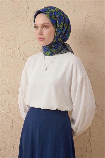 Soft Eşarp Floral Line Siyah 90x90