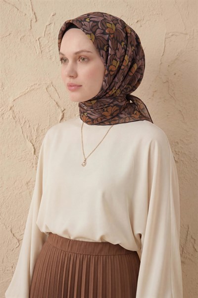 Soft Eşarp Floral Line Soluk Siyah 90x90