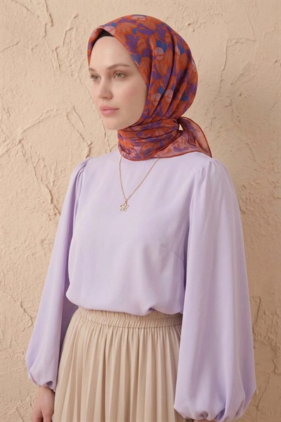 Soft Eşarp Floral Line Turuncu 90x90