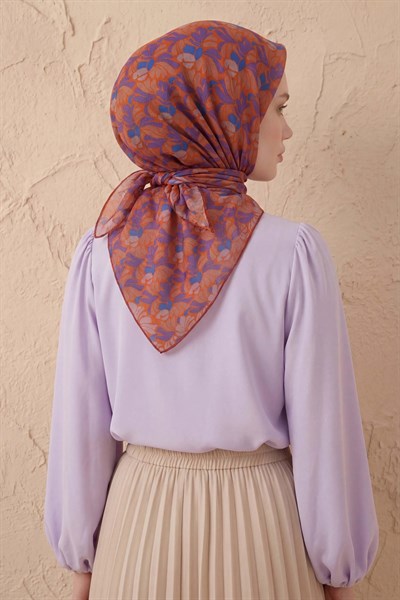Soft Eşarp Floral Line Turuncu 90x90