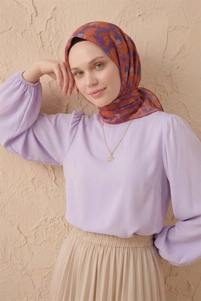 Soft Eşarp Floral Line Turuncu 90x90