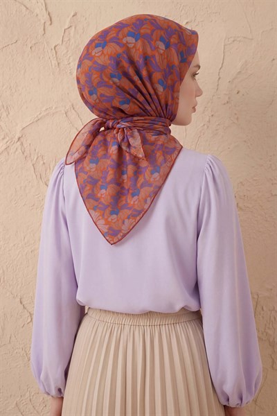 Soft Eşarp Floral Line Turuncu 90x90
