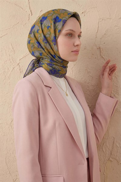 Soft Eşarp Floral Line Yeşil 90x90