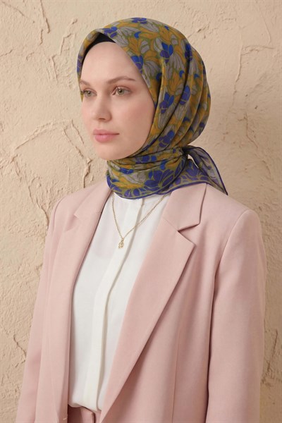 Soft Eşarp Floral Line Yeşil 90x90