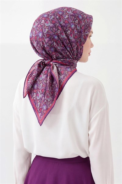 Soft Eşarp Garden Koyu Mor 90x90