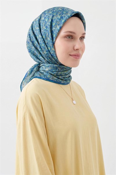 Soft Eşarp Garden Mavi Gri 90x90