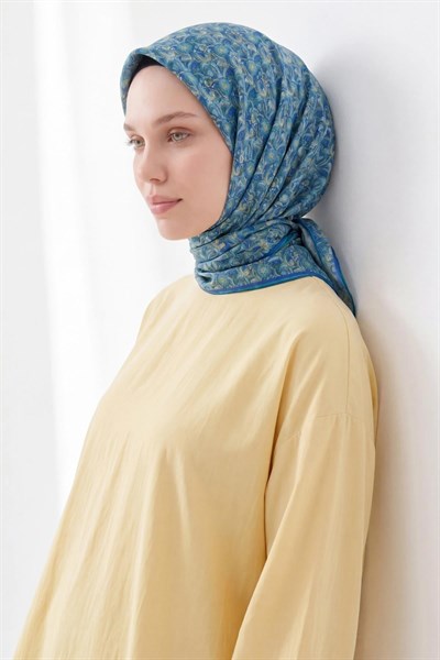 Soft Eşarp Garden Mavi Gri 90x90
